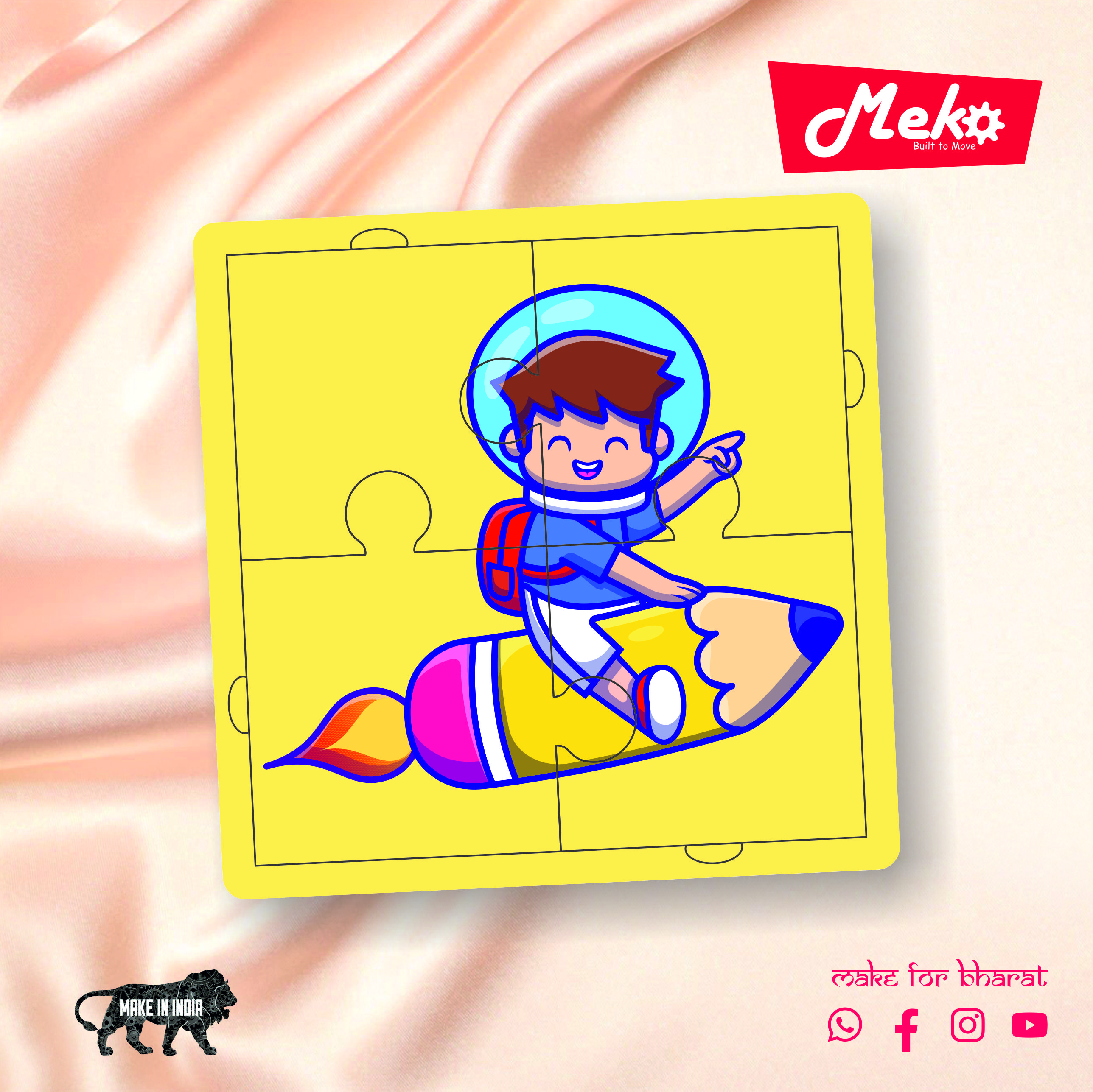 Astronaut Rocket Puzzle Wooden Board for Kids