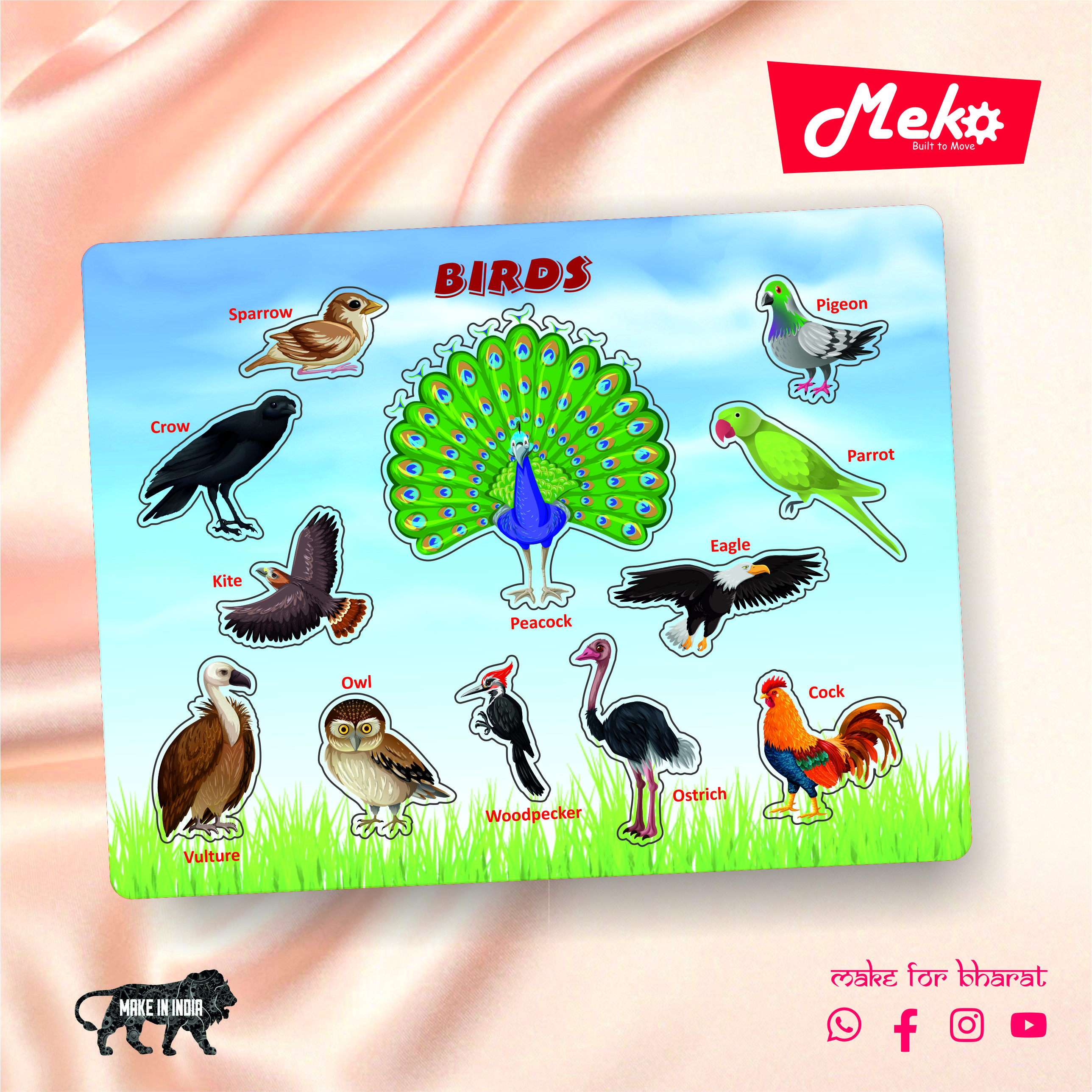 Birds Learning Wooden Puzzle Board for Kids