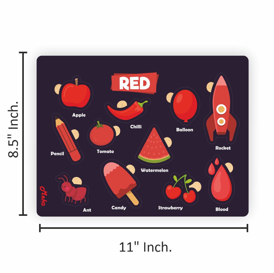 MEKO Red Color Wooden Knob Puzzle Board