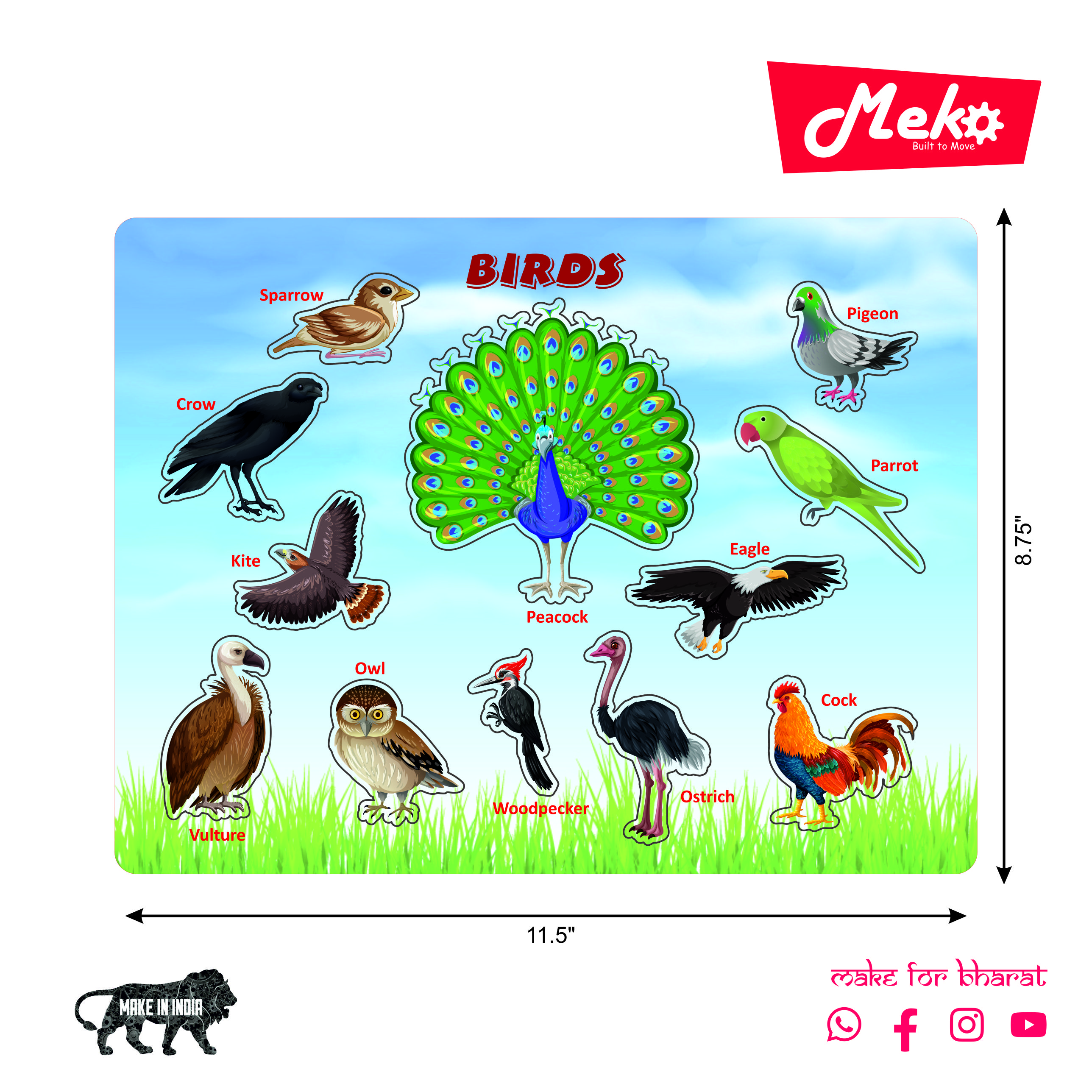 Birds Learning Wooden Puzzle Board for Kids