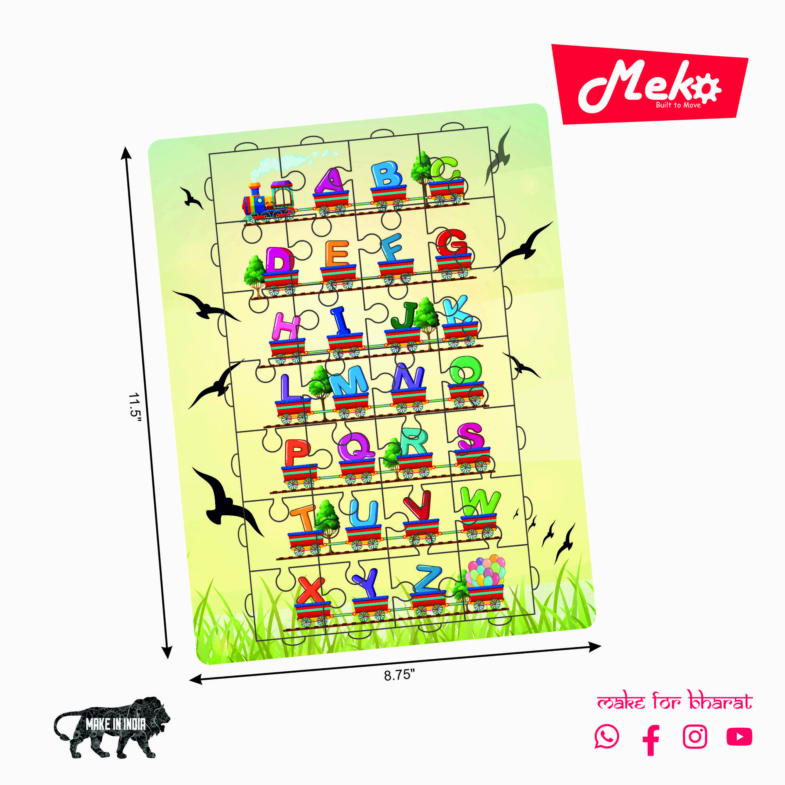 Alphabet Train Wooden Puzzle Board for Kids