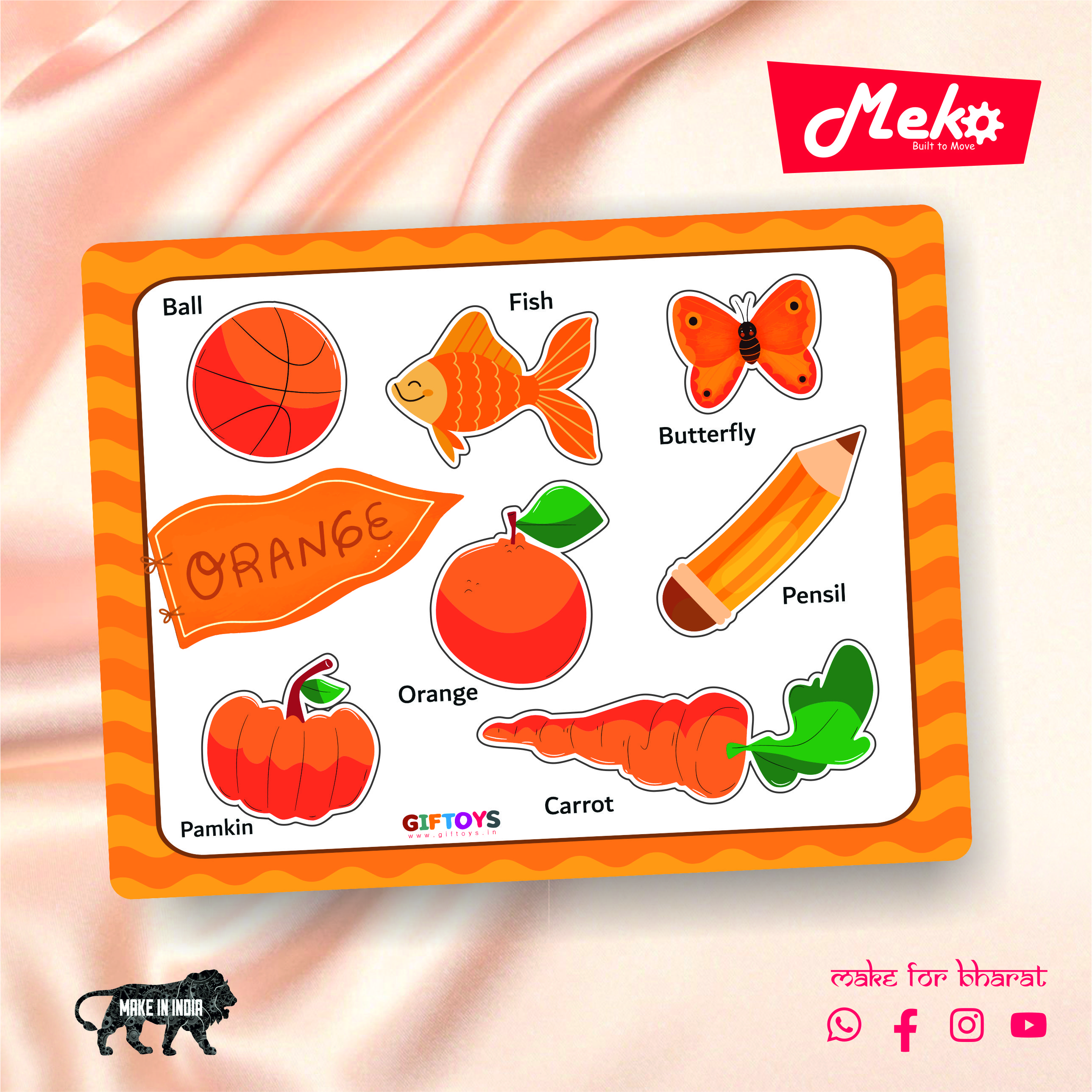 Orange Color Learning Wooden Puzzle Board for Kids