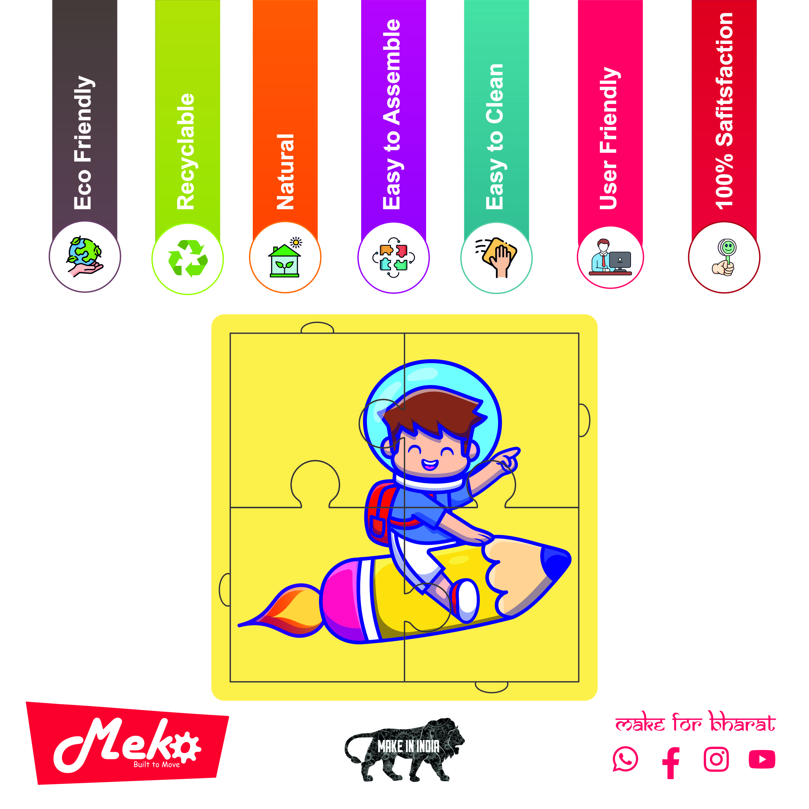 Astronaut Rocket Puzzle Wooden Board for Kids