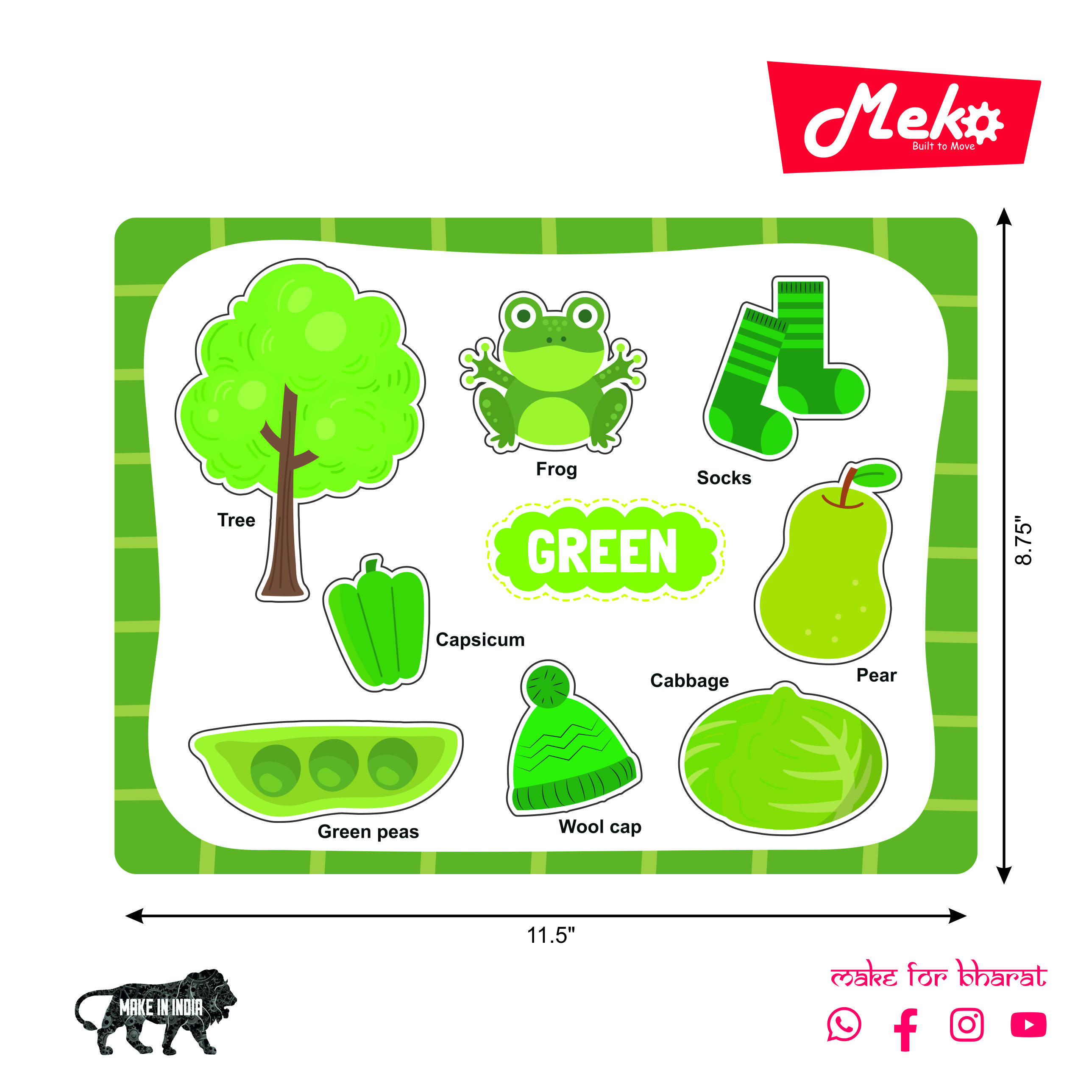 Green Color Learning Wooden Puzzle Board for Kids